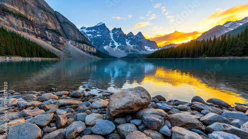 Wallpaper Mural serene landscape featuring tranquil lake surrounded by mountains Torontodigital.ca