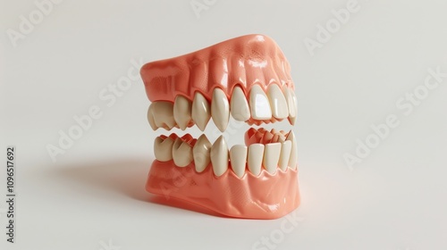 Wallpaper Mural 3D anatomical model of human teeth and gums with detailed upper and lower jaw structure on a neutral background. Educational tool for dental studies, orthodontics, and prosthetics design. Generative A Torontodigital.ca