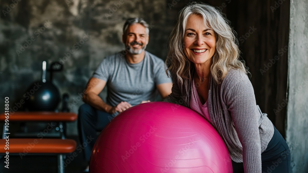 Smiling Seniors Enjoying Exercise with Fitness Balls. AI generated image Smiling Seniors Enjoying Exercise with Fitness Balls. AI generated image