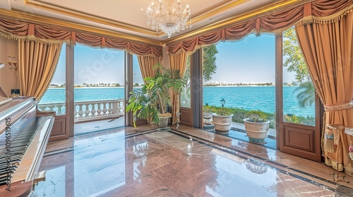 Dubai Luxury Seaside Villa - roomy Escape with Lavish Decor  Floor-to-Ceiling Panoramic Views of the Arabian Gulf  and Exquisite Features like Crystal Chandeliers and Marble Floors