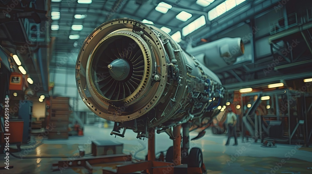 Jet Engine Maintenance in an Industrial Hangar Jet Engine Maintenance in an Industrial Hangar