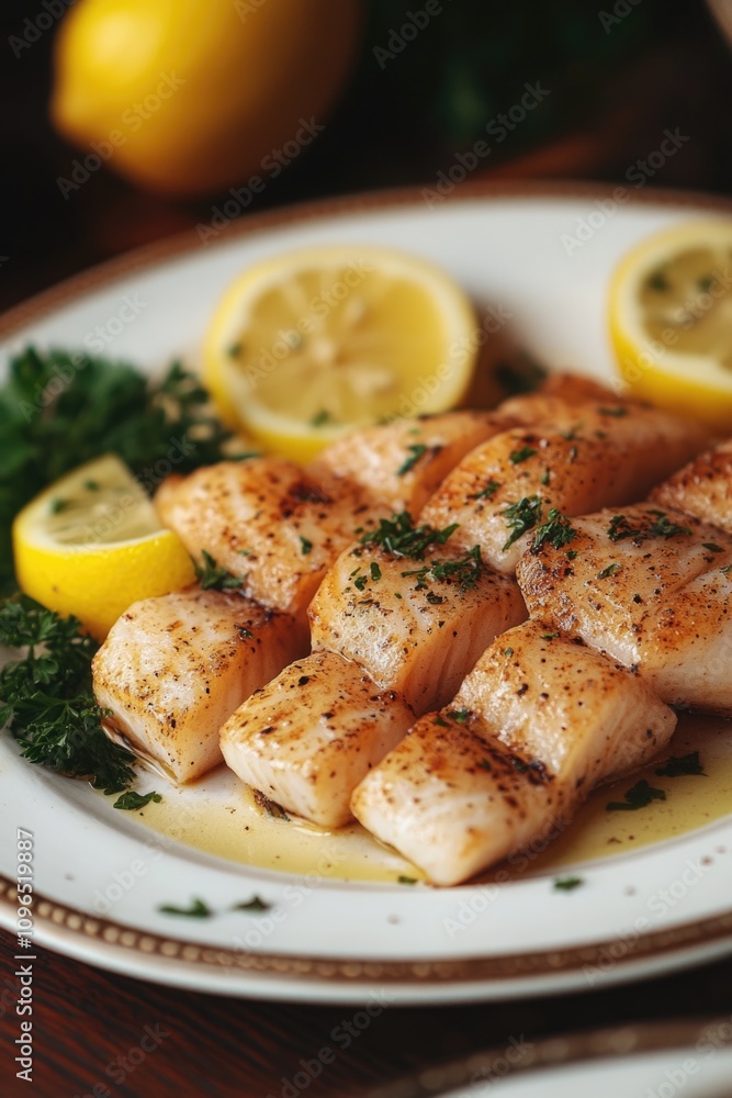White plate with fish and lemon White plate with fish and lemon