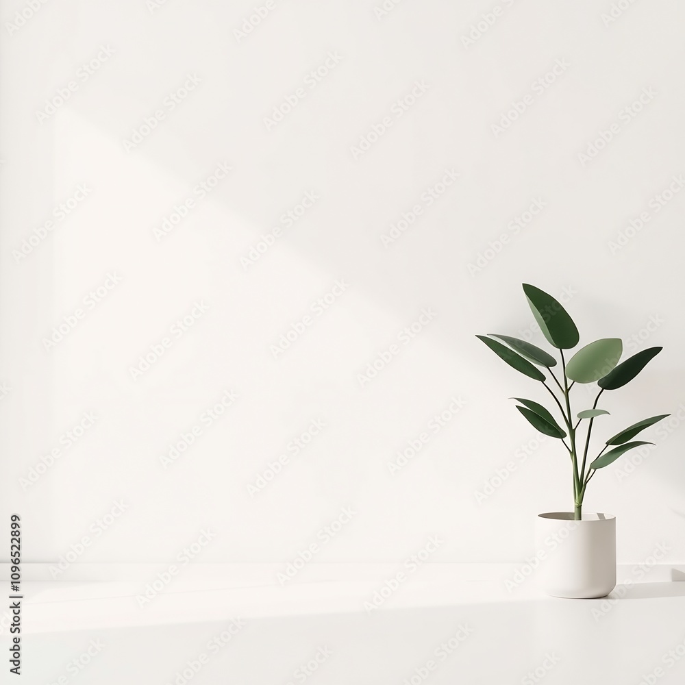 Minimalist white background with potted plant. Minimalist white background with potted plant.