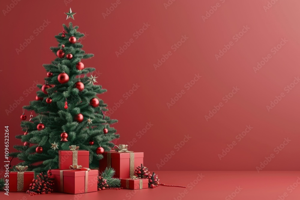 Festive Christmas living room with a sparkling tree and beautifully wrapped gifts Festive Christmas living room with a sparkling tree and beautifully wrapped gifts