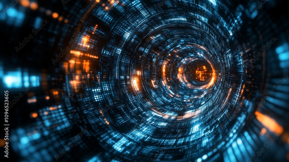 Abstract Digital Tunnel Of Blue And Orange Light Abstract Digital Tunnel Of Blue And Orange Light