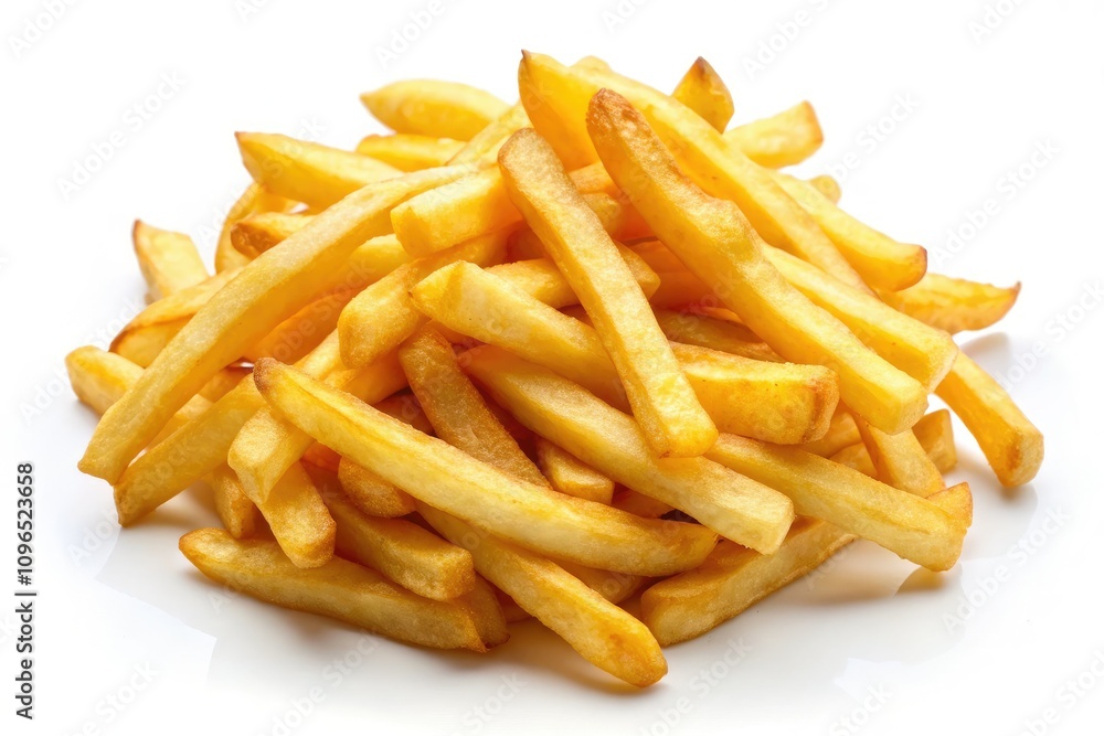 Deliciously crispy and golden French fries, set against a white backdrop—an irresistible treat for snack lovers, perfect for fast food, culinary delights, and photography. Deliciously crispy and golden French fries, set against a white backdrop—an irresistible treat for snack lovers, perfect for fast food, culinary delights, and photography.
