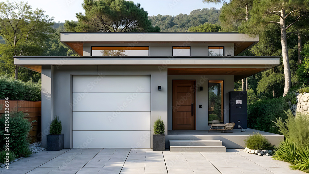 Modern House Exterior with Garage and Patio Modern House Exterior with Garage and Patio