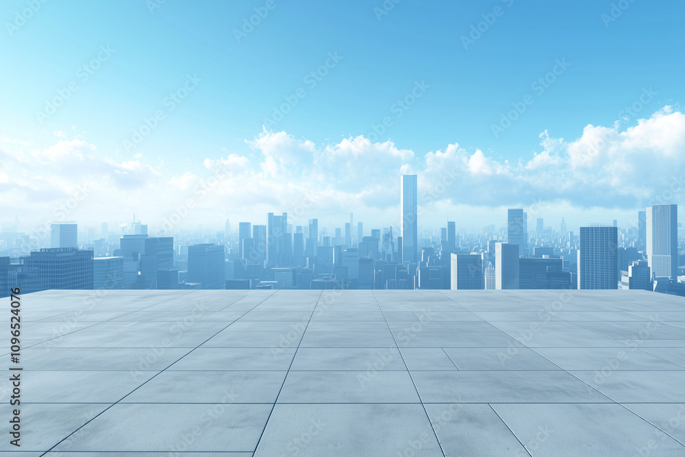 Empty Rooftop with City Skyline and Clear Blue Sky Empty Rooftop with City Skyline and Clear Blue Sky