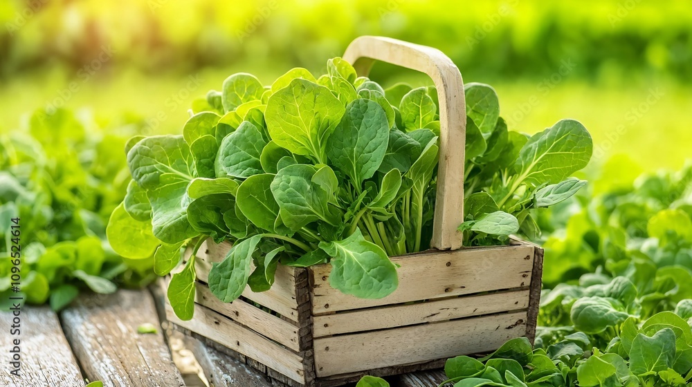 Basket of Mache Leaves in a Picturesque Farm Setting Basket of Mache Leaves in a Picturesque Farm Setting