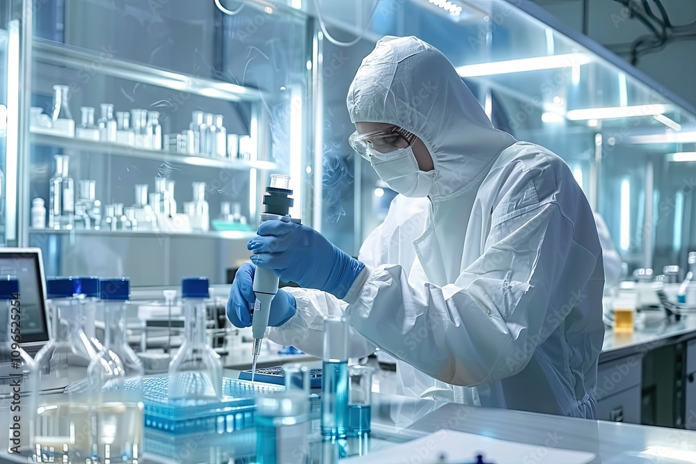 A group of medical researchers in a cutting-edge English laboratory A group of medical researchers in a cutting-edge English laboratory