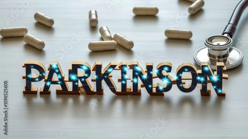 Parkinson Disease typography concept. Healthcare, research, disease awareness, neurodegenerative diseases, movement disorders, dopamine deficiency, parkinson's disease treatment