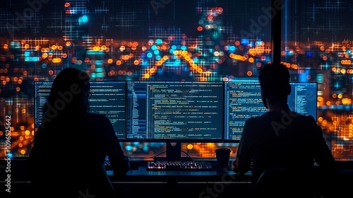 Developers Writing Code on Computer Screens 