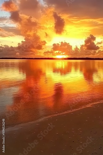 Golden Sunset over the Ocean Beach