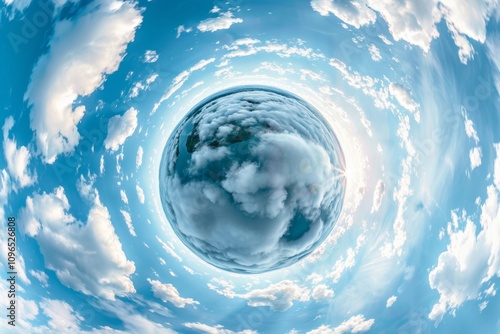 Wallpaper Mural simple tiny planet without buildings in blue sky with beautiful clouds. Transformation of spherical panorama 360 degrees. Spherical abstract aerial view. Curvature of space. Torontodigital.ca