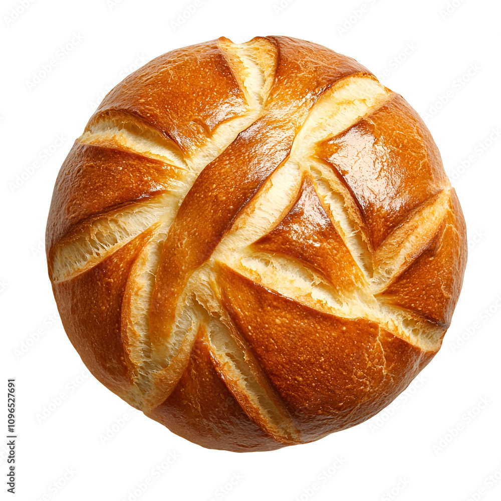 Top view of a hyperrealistic beer bread isolated on a white transparent background Top view of a hyperrealistic beer bread isolated on a white transparent background