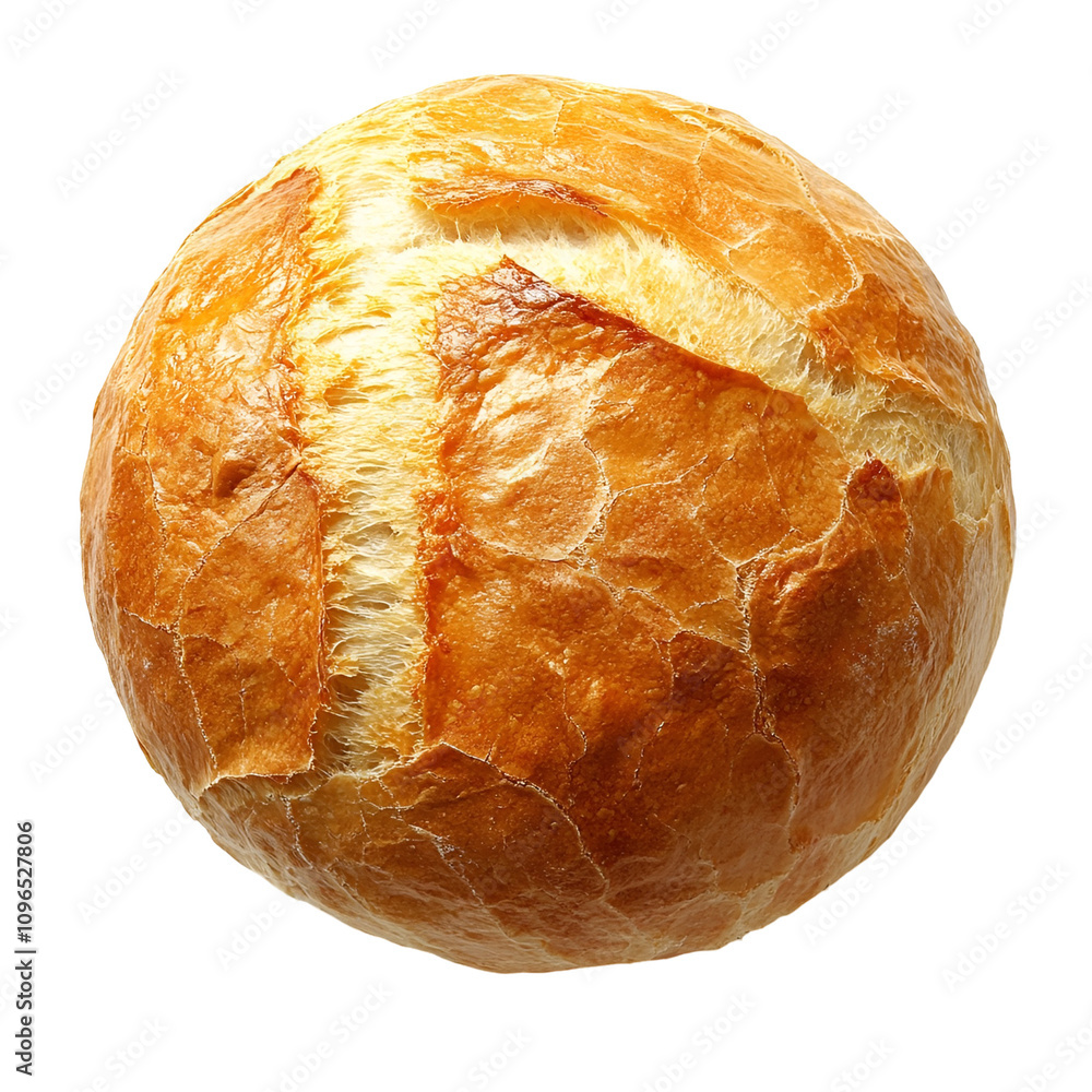 Top view of a hyperrealistic boule bread isolated on a white transparent background Top view of a hyperrealistic boule bread isolated on a white transparent background