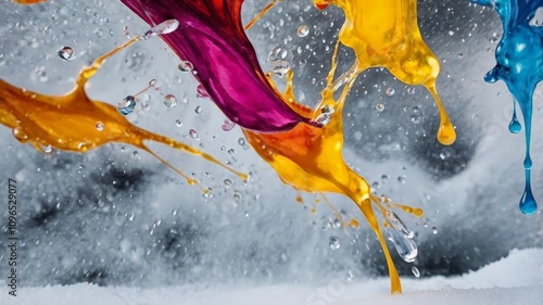 Splashes of Vibrant Colors and Water Droplets in Motion photo