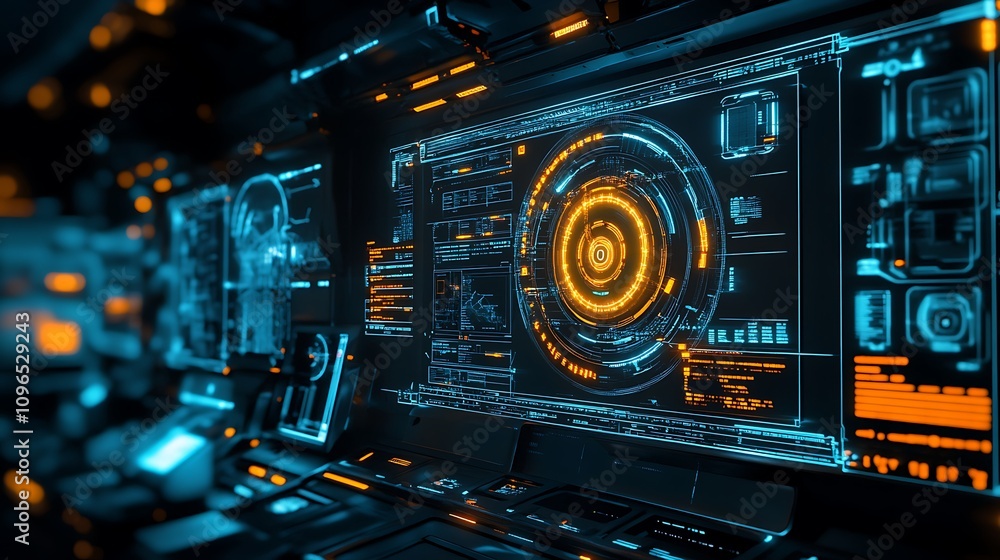 Futuristic Interface of a Spaceship Control Panel Futuristic Interface of a Spaceship Control Panel