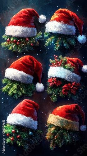 Wallpaper Mural Christmas Santa Hats with Christmas Trees Torontodigital.ca