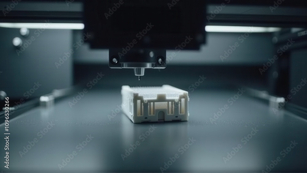 Close-up of a 3D printer nozzle with a freshly printed object, showcasing modern manufacturing technology and precision. Generative, AI. Close-up of a 3D printer nozzle with a freshly printed object, showcasing modern manufacturing technology and precision. Generative, AI.
