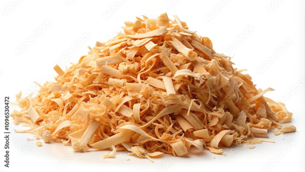Detailed view of light brown wood shavings perfect for woodworking, crafting, and packaging. High-quality image offers ample copy space for creative projects involving natural materials. Detailed view of light brown wood shavings perfect for woodworking, crafting, and packaging. High-quality image offers ample copy space for creative projects involving natural materials.