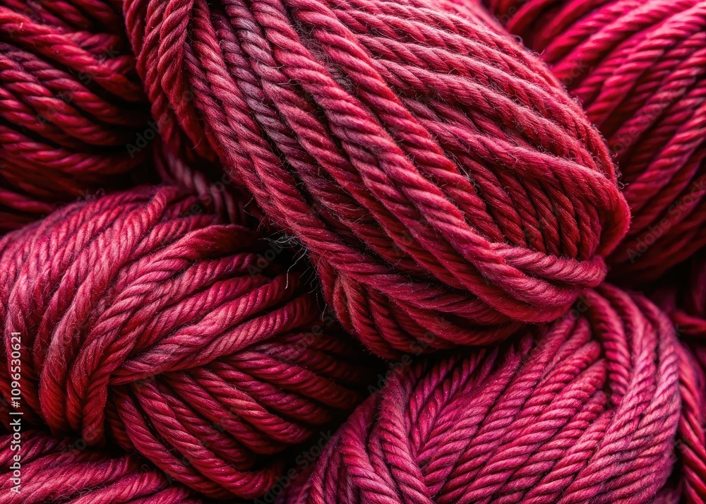 Detailed view of maroon wool yarn showcasing its texture and rich color, perfect for background patterns and inspiring urban exploration photography, as well as textile crafts. Detailed view of maroon wool yarn showcasing its texture and rich color, perfect for background patterns and inspiring urban exploration photography, as well as textile crafts.