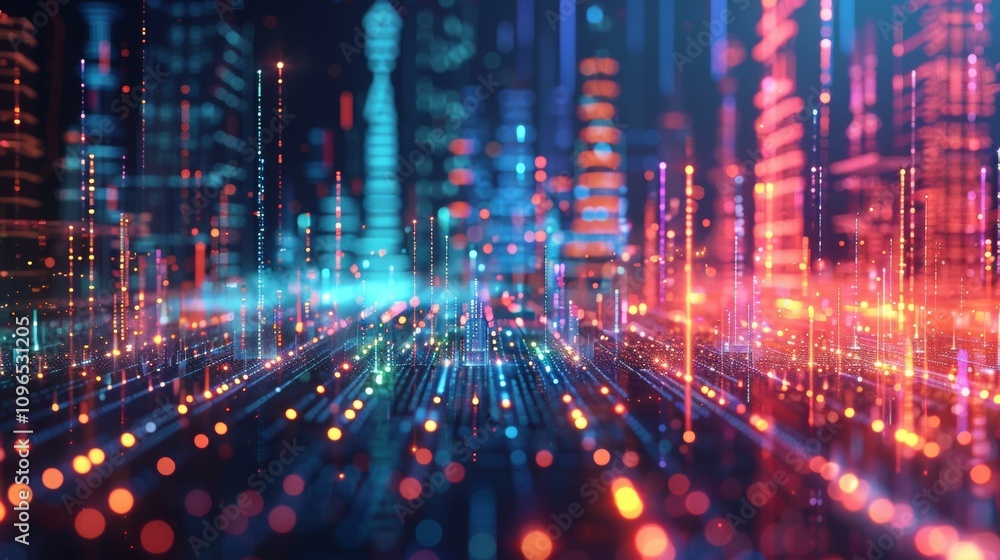 Smart city and abstract line and dot connect with gradient line design , big data connection technology concept. 3d render Smart city and abstract line and dot connect with gradient line design , big data connection technology concept. 3d render