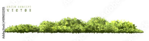  Vector watercolor green  shrub  or forest side view isolated on white background for landscape and architecture drawing,elements for environment or and garden,Shrub for section