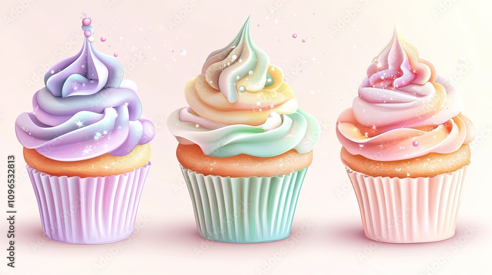 a cupcake collection, assorted festival treats, vector art style, soft pastel hues, isolated on white background a cupcake collection, assorted festival treats, vector art style, soft pastel hues, isolated on white background
