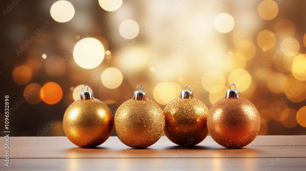 Golden Christmas Baubles with a Warm Bokeh Background Golden Christmas Baubles with a Warm Bokeh Background