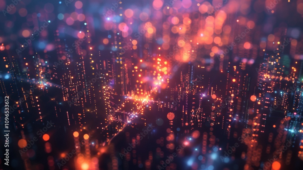 Smart city with particle glowing light connection design, big data connection technology concept. 3d rendering Smart city with particle glowing light connection design, big data connection technology concept. 3d rendering