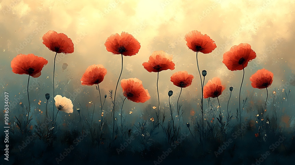 Obraz premium poppy field in sunset