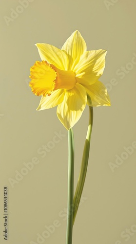 Close-up of a single daffodil trumpet in full bloom, flower details, close-up photography, spring flowers photo