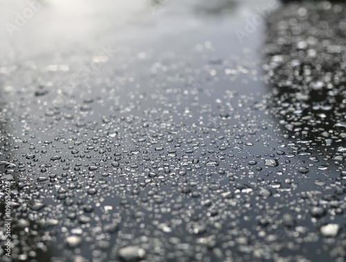 Close-up of multiple raindrops on a wet pavement , droplets, concrete, raindrop, wet photo