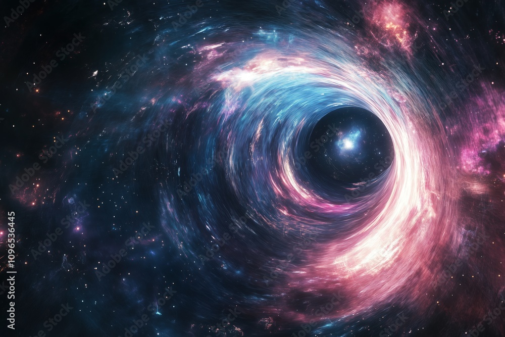 Interstellar space-time tunnel, journey to a distant galaxy Interstellar space-time tunnel, journey to a distant galaxy
