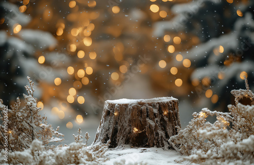 snow on a tree stump