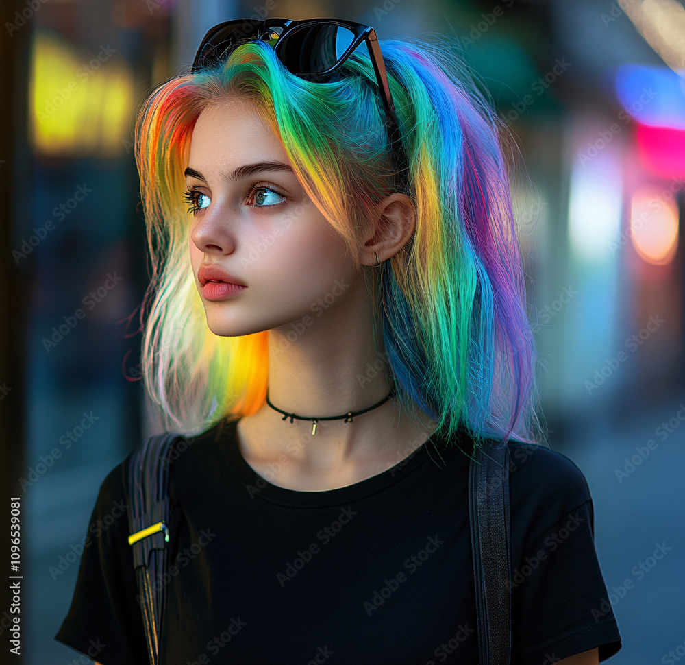 Naklejka premium portrait of a girl rainbow
