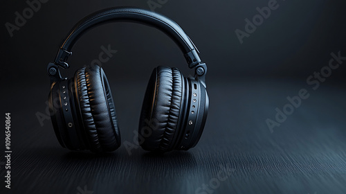 Artistic Compositions of Headphones and Musical Notes with Dark Aesthetics, Highlighting Themes of Music, Sound Waves, and Digital Creativity photo