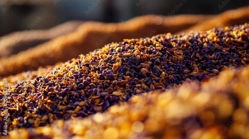 Dried purple and orange flower petals in bulk. Dried purple and orange flower petals in bulk.