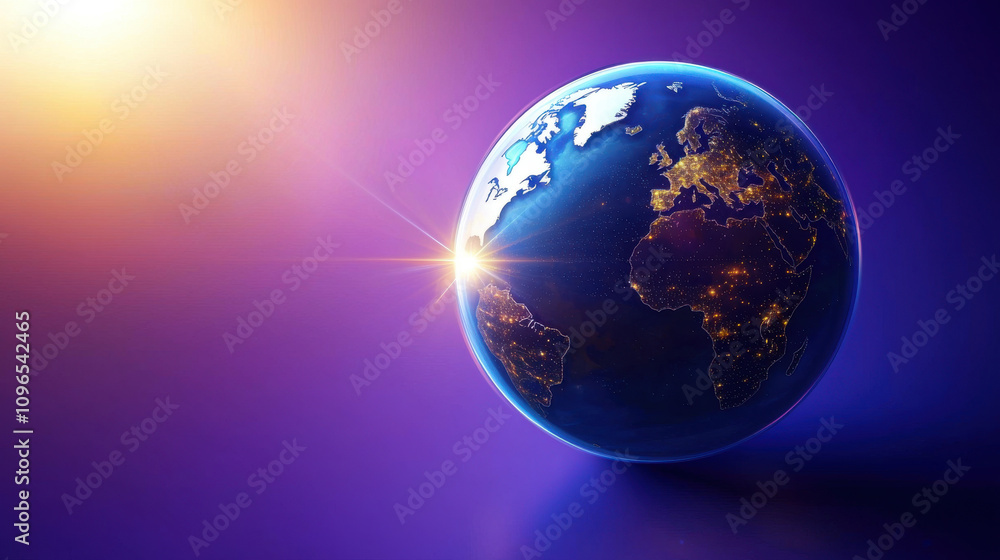stunning illustration of blue planet Earth with glowing sun, showcasing vibrant colors and illuminated continents. image captures beauty of our planet in space stunning illustration of blue planet Earth with glowing sun, showcasing vibrant colors and illuminated continents. image captures beauty of our planet in space