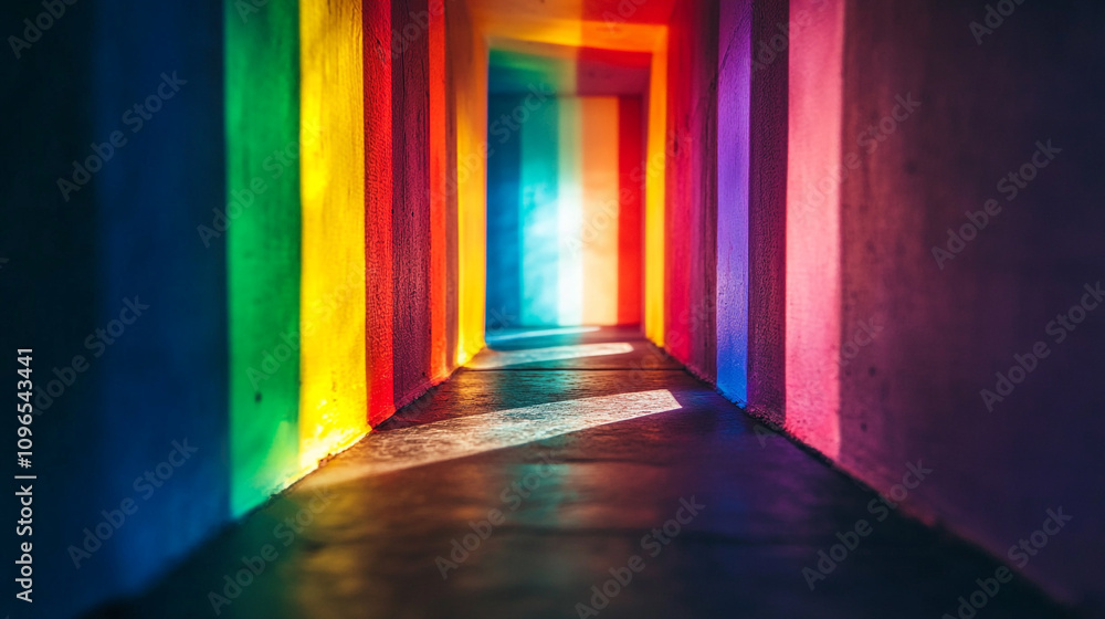 Colorful tunnel of light showcasing vibrant hues in an artistic setting Colorful tunnel of light showcasing vibrant hues in an artistic setting