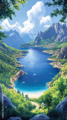 Coastal Mountain Scenery: A Tranquil Fjord View