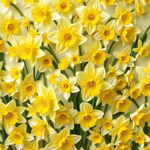 Yellow and white daffodils in a seamless floral pattern, cheerful, bright, garden