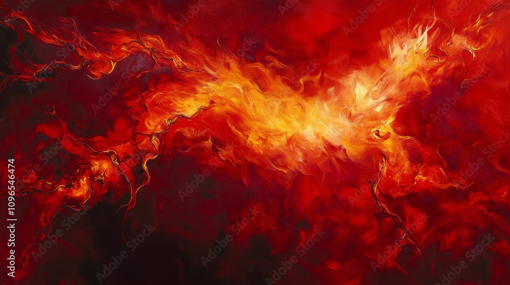 Fototapeta premium Vivid Red Flames Dance - Abstract fiery artwork, symbolizes passion, energy, power, warmth, and intensity.