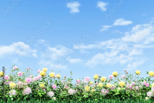 Vibrant Rose Garden Under a Sunny Sky