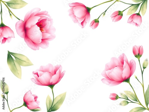 romantic and feminine pink flower watercolor pattern on a white background, romantic design, delicate petals, watercolor flowers