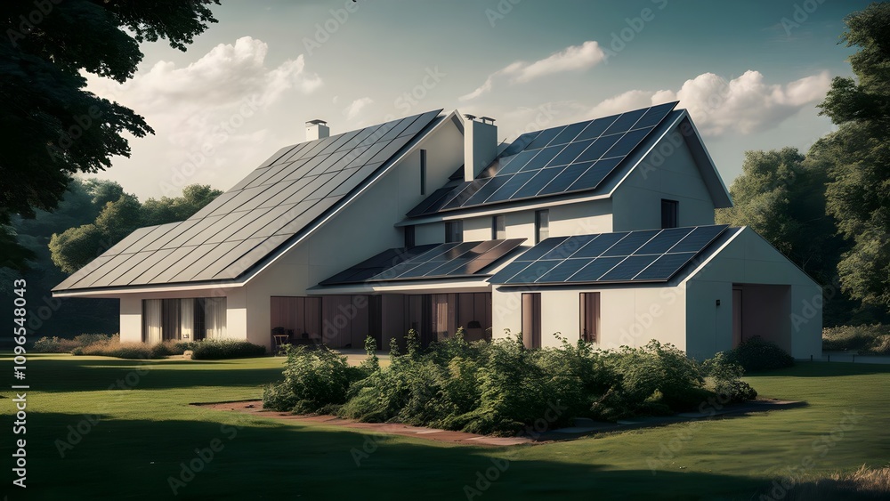 Solar-Powered Home with Sleek Panels on Roof Solar-Powered Home with Sleek Panels on Roof