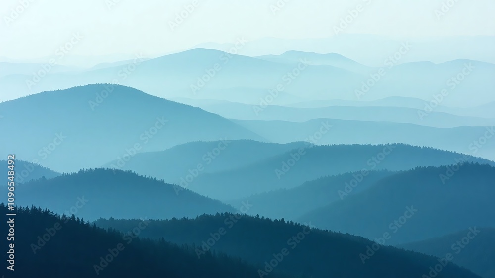 Serene landscape of rolling hills and mountains Serene landscape of rolling hills and mountains