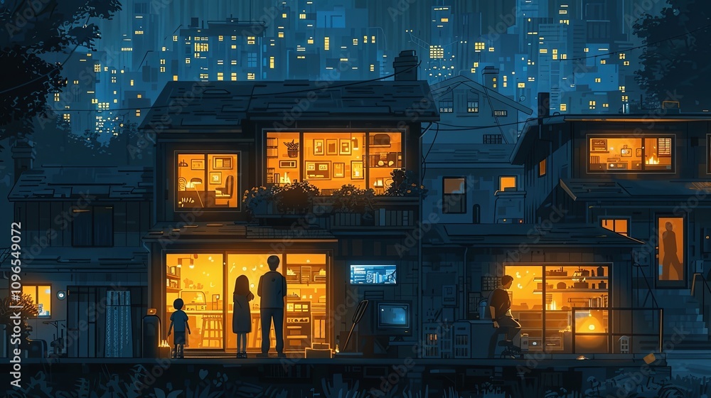 custom made wallpaper toronto digitalFamily interacting with smart home technology, controlling lights and appliances