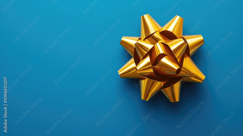 Gold bow on blue background Gold bow on blue background